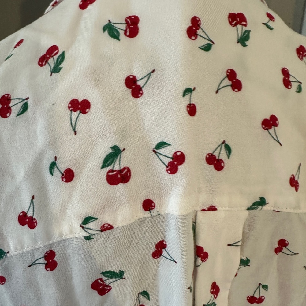Como Blu White Button Down Top with Cherry Print … - image 4